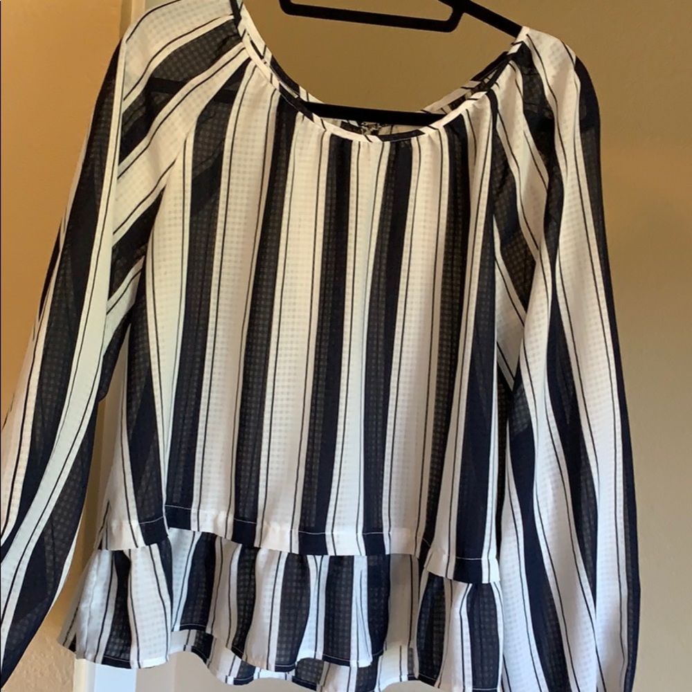 White and Navy Striped Blouse